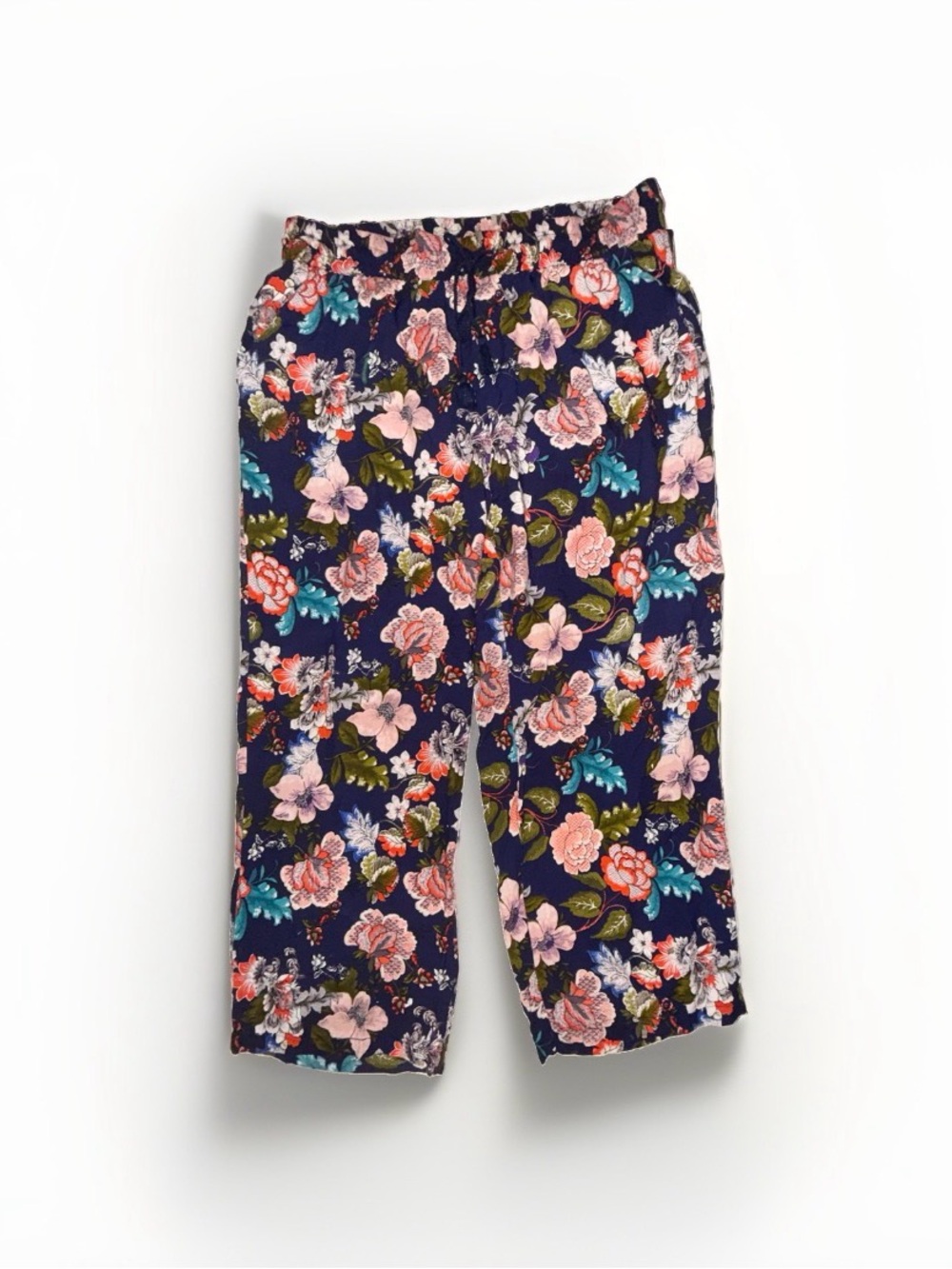 new directions Navy Floral with Pink & Green Accents Straight-Leg Drawstring 3X